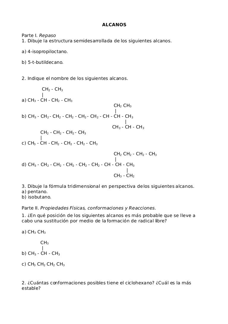 ejercicios de alcanos